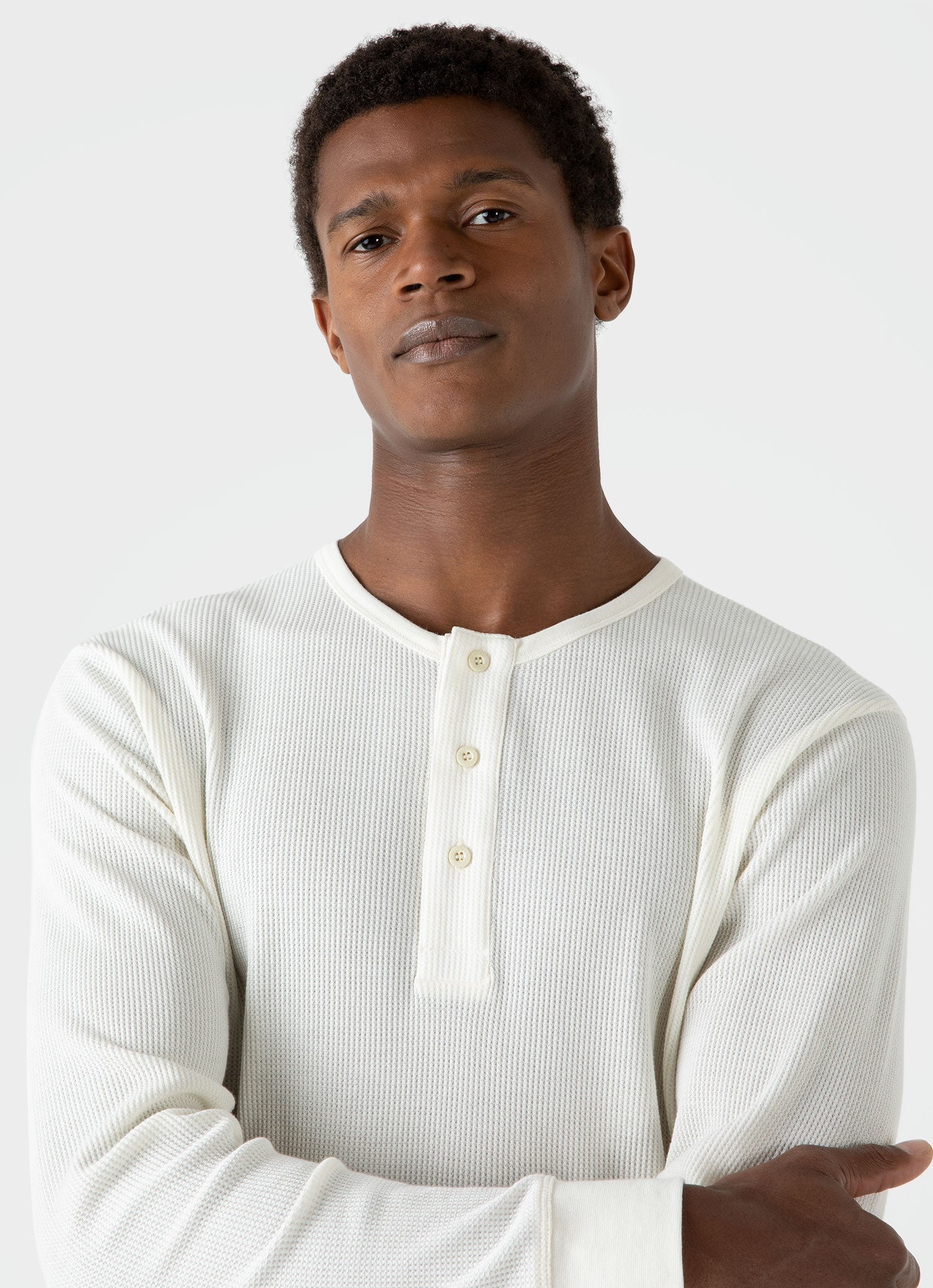 Long Sleeve Waffle Henley - 5