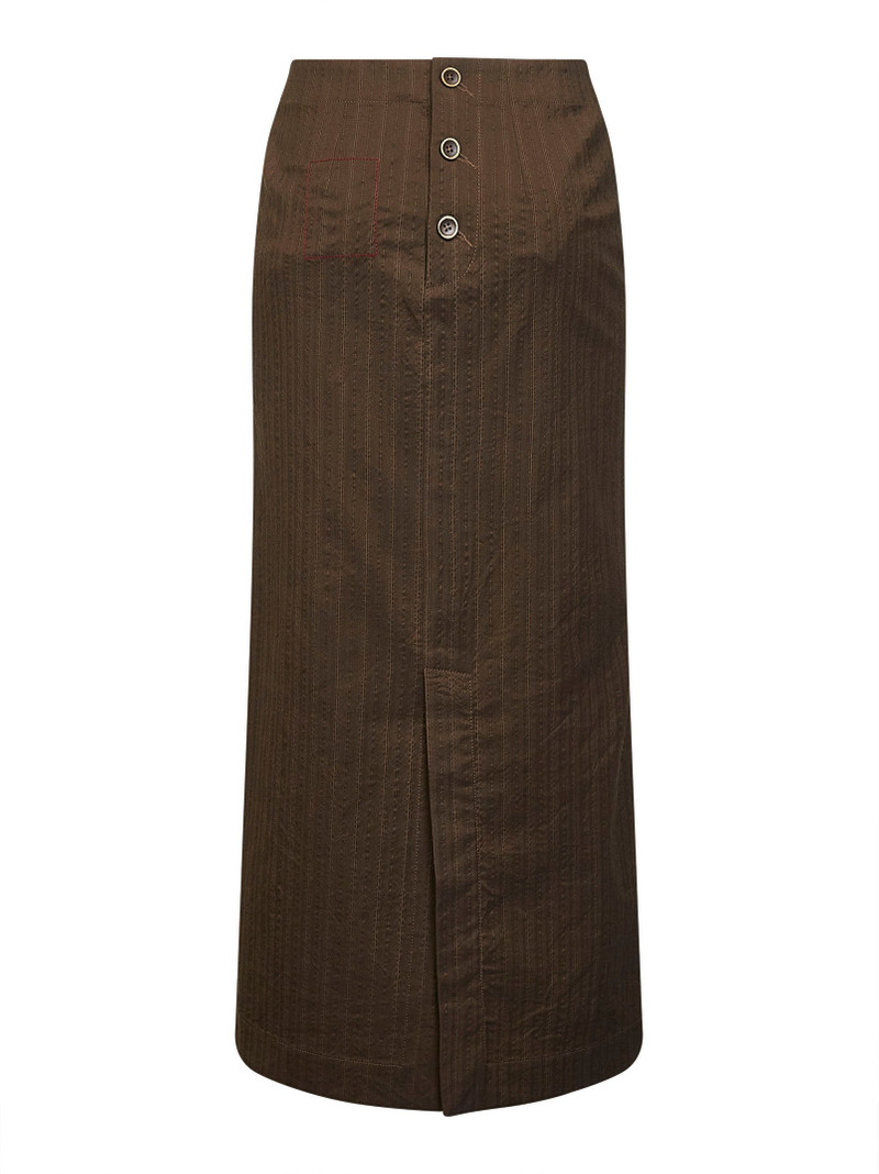 UMA WANG Brown pinstriped chevron Gad midi skirt outlook