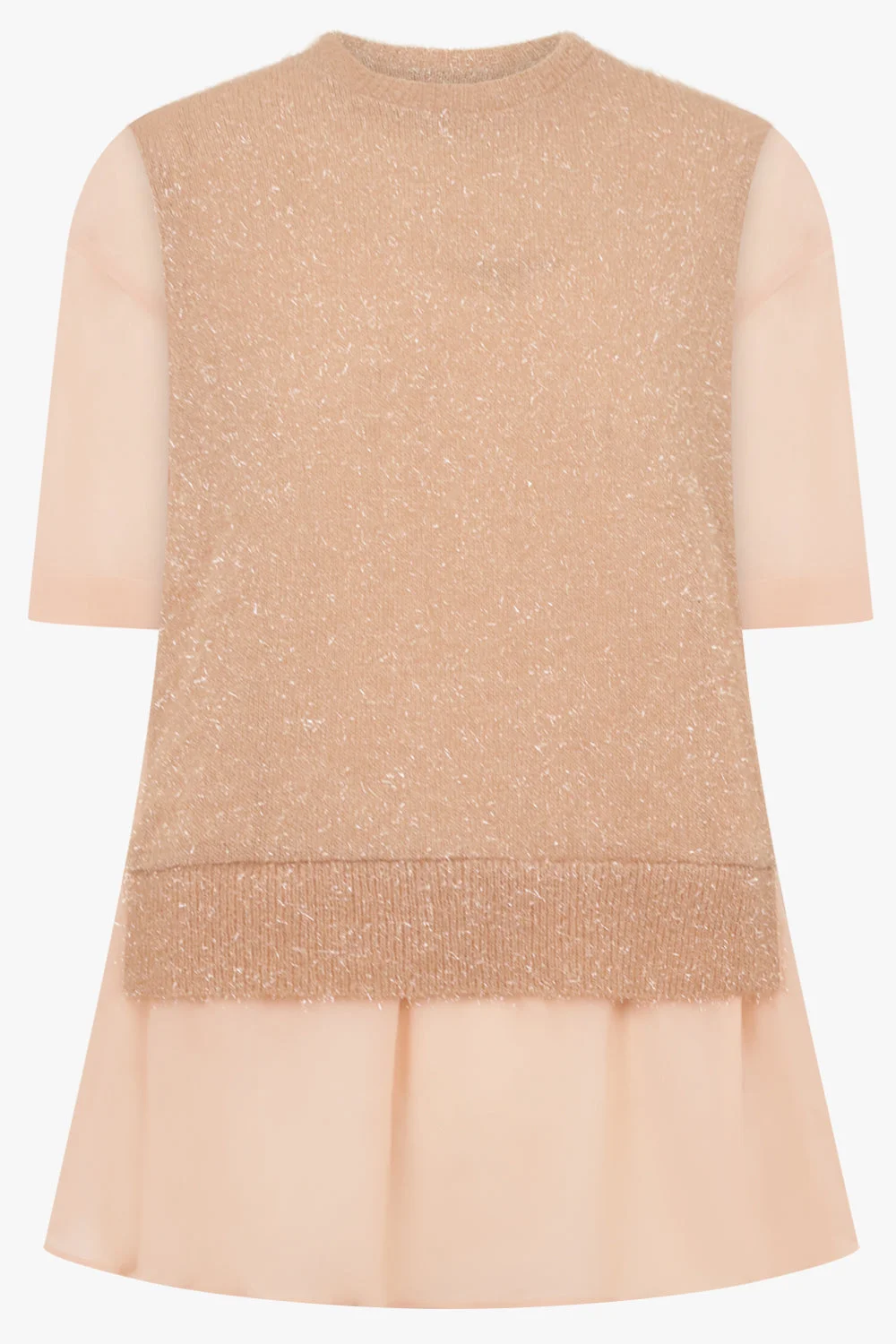 SHINY KNIT X SHEER TOP | PINK BEIGE - 1