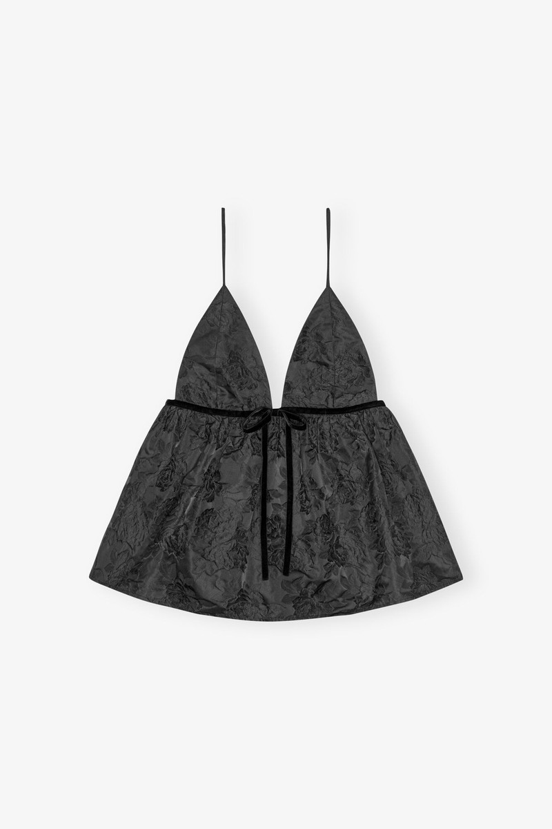 BLACK BOTANICAL JACQUARD STRAP TOP - 1