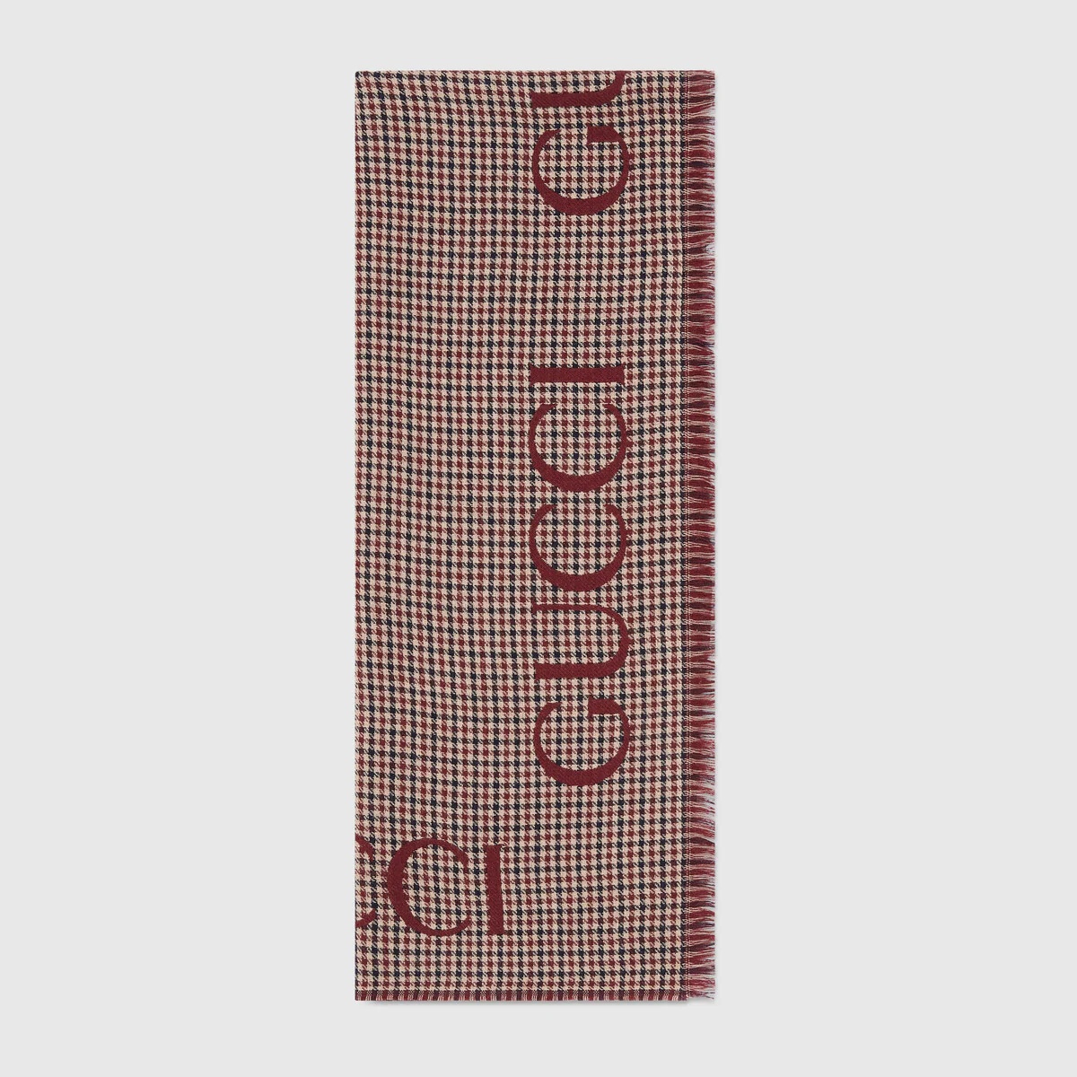 Check wool stole with Gucci script - 1