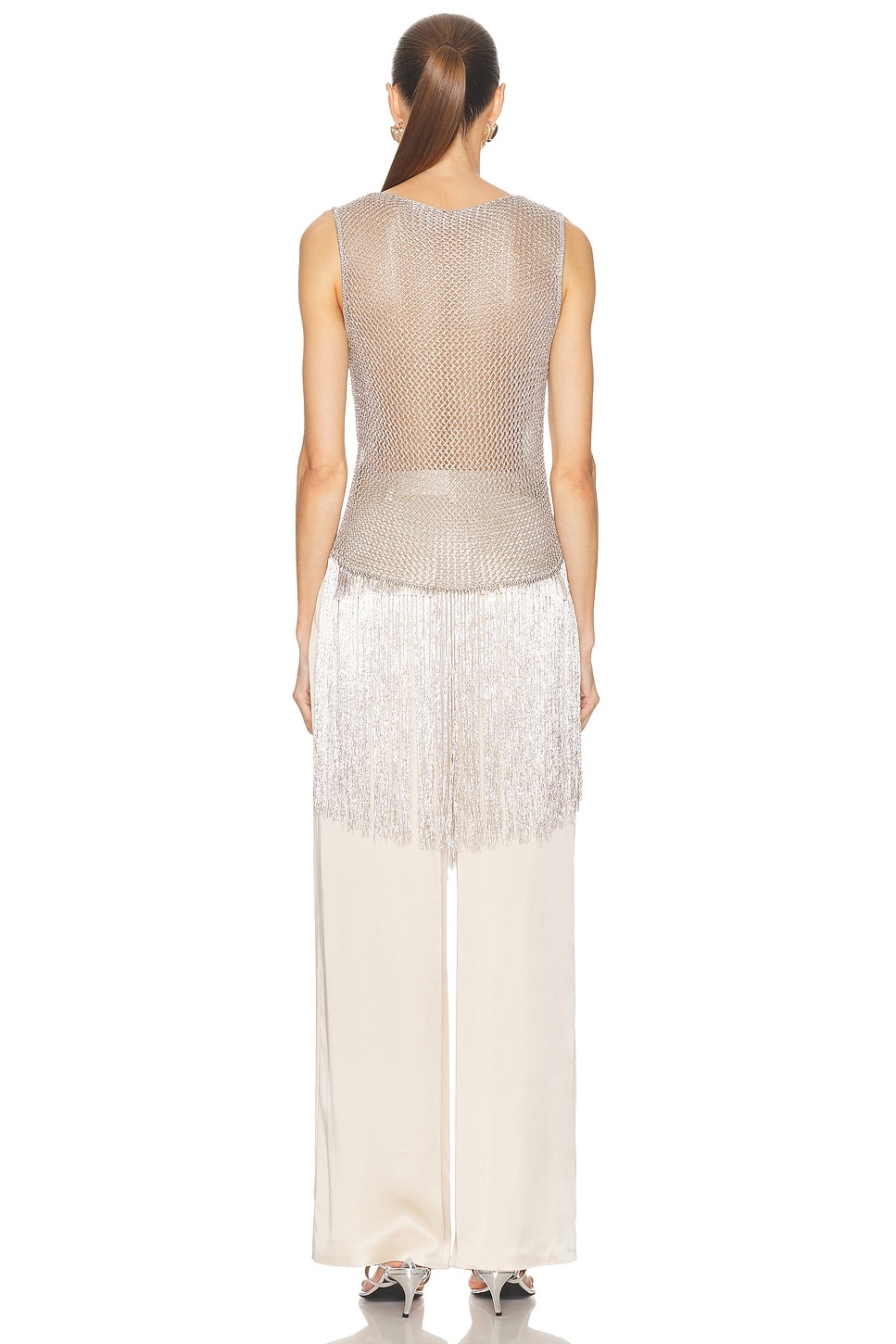 Metallic Netting Fringe Asymmetric Top - 4