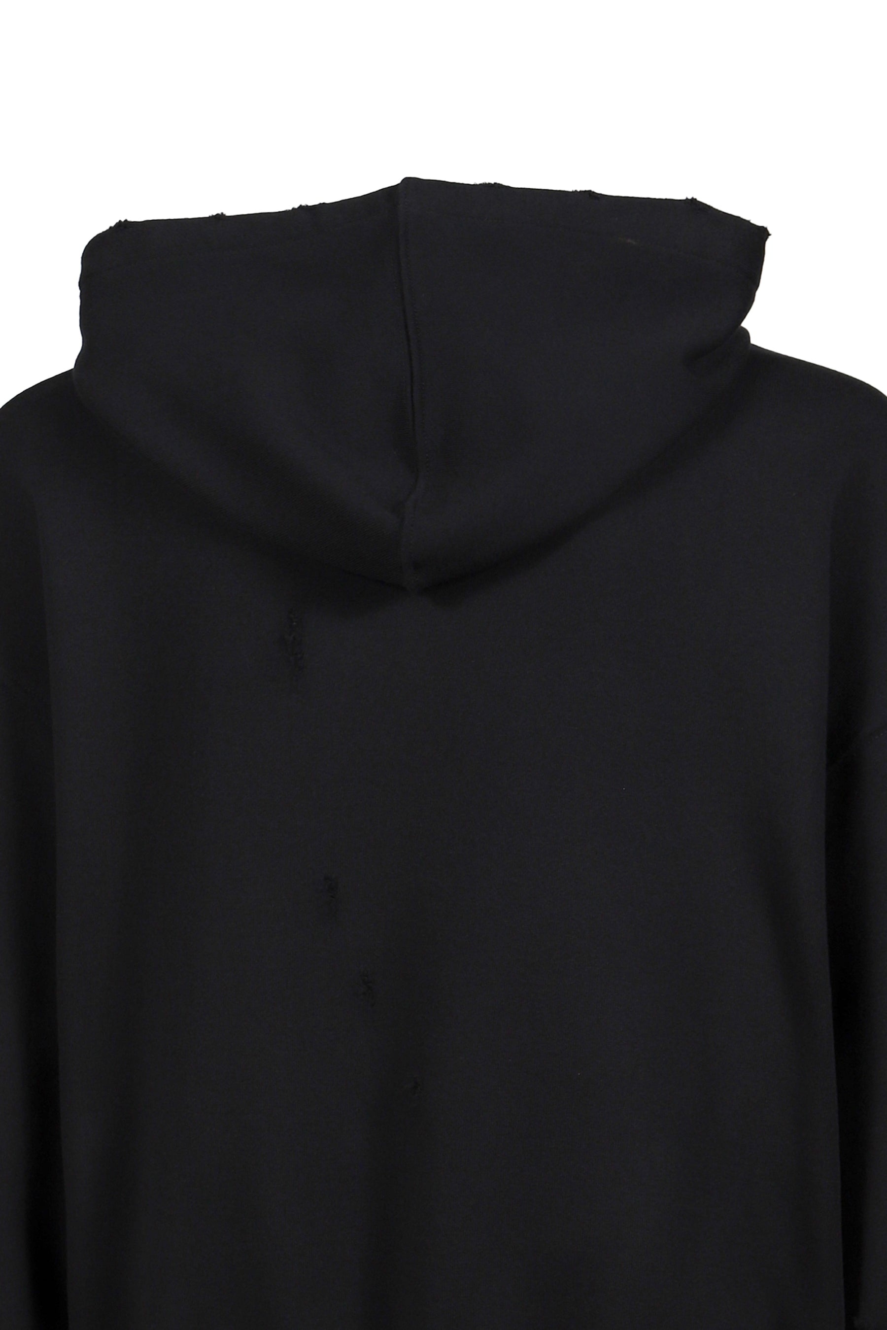 CURVED ZIP-UP ROUND HEM HOODIE DAMAGED / BLK - 5