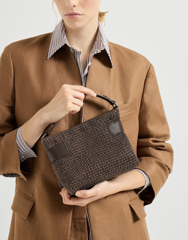 Essence small top-handle bag in riding leather with precious net embroidery 4