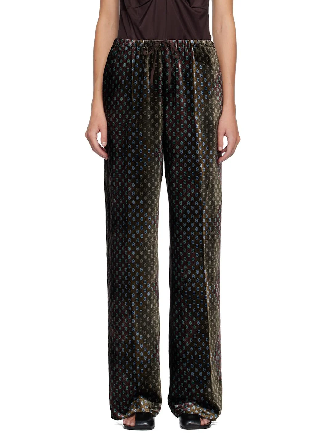 Khaki & Burgundy Elasticated Trousers - 1