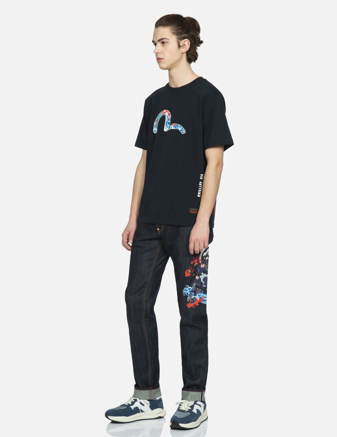 Samurai Print and Seagull Embroidery Slim-Fit Jeans #2010 - 4
