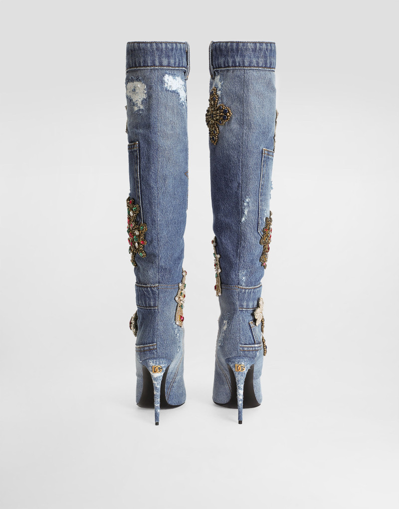 Dolce & Gabbana Denim boots with embroidery and stones outlook