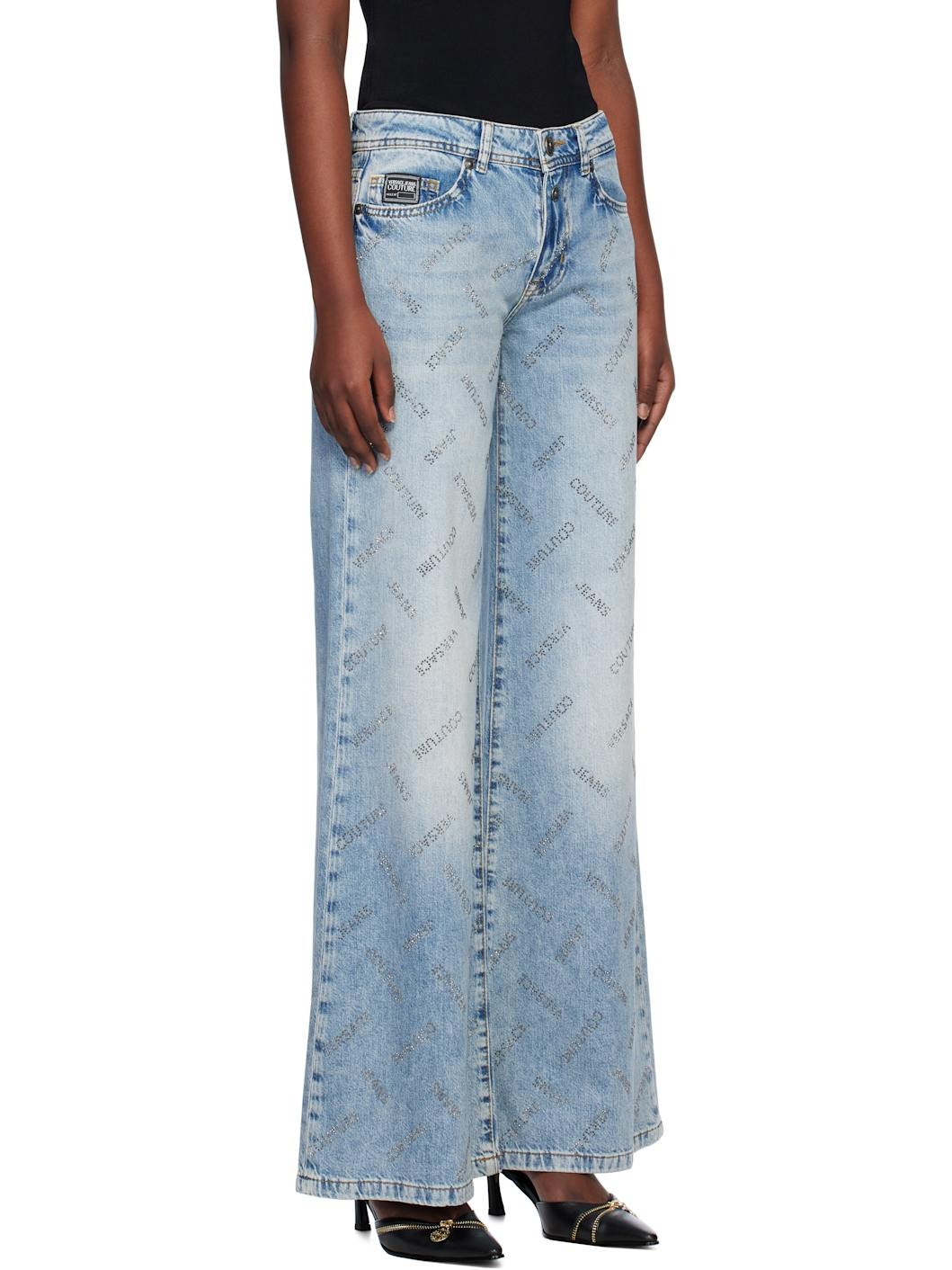 Blue Crystal Logo Flared Jeans - 2