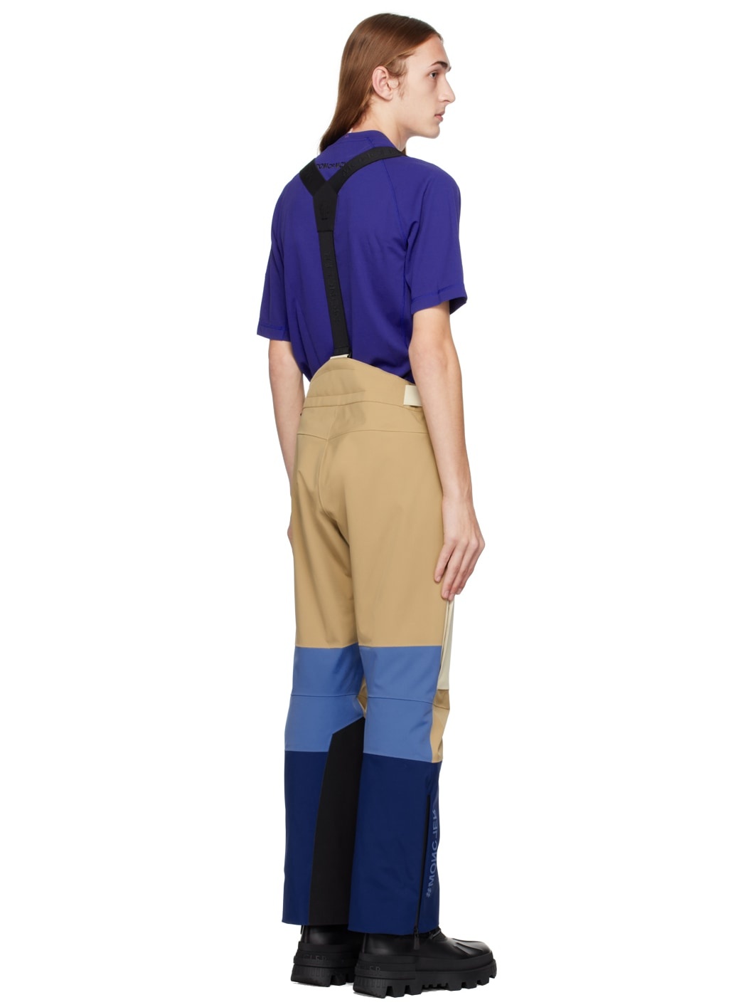 Beige & Blue Paneled Ski Pants - 3