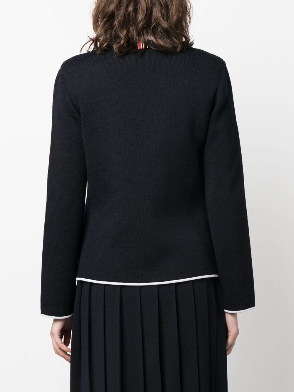 contrasting-trim collarless jacket - 4