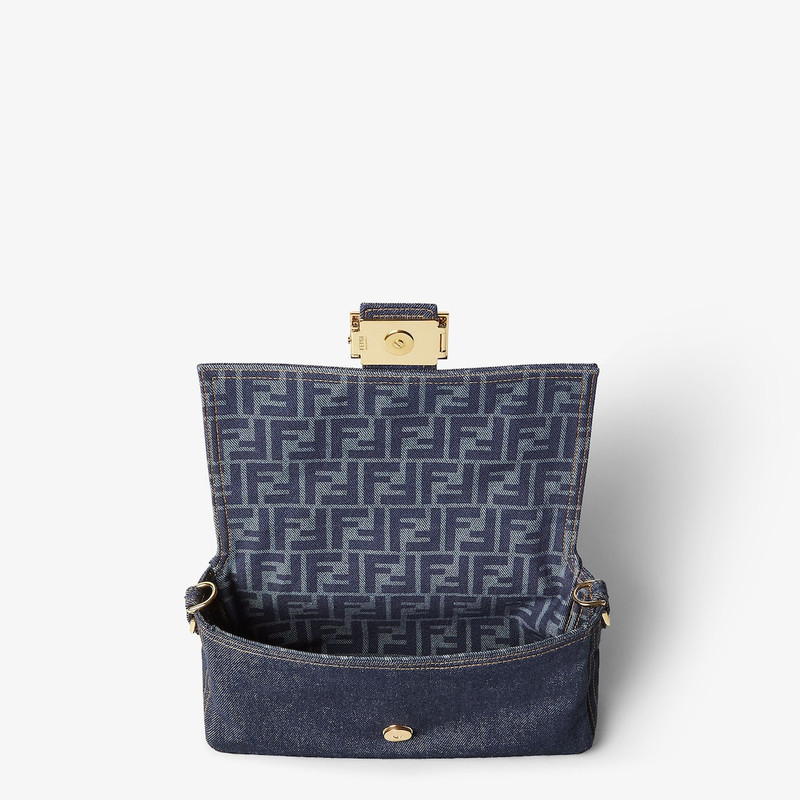 Baguette® Dark blue denim and blue denim-effect FF jacquard bag 7
