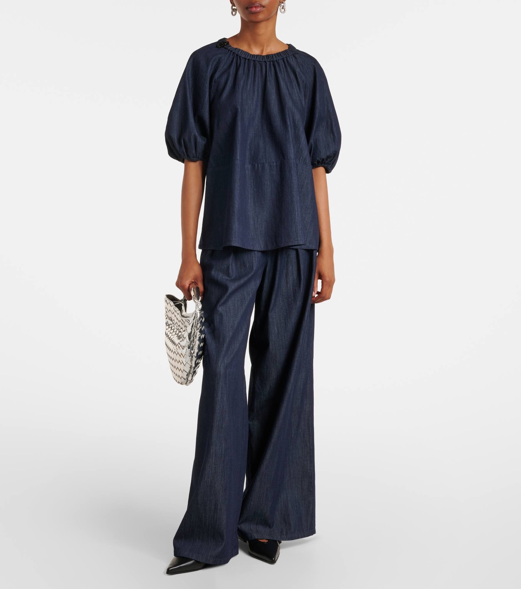 Talia embellished cotton chambray top - 2