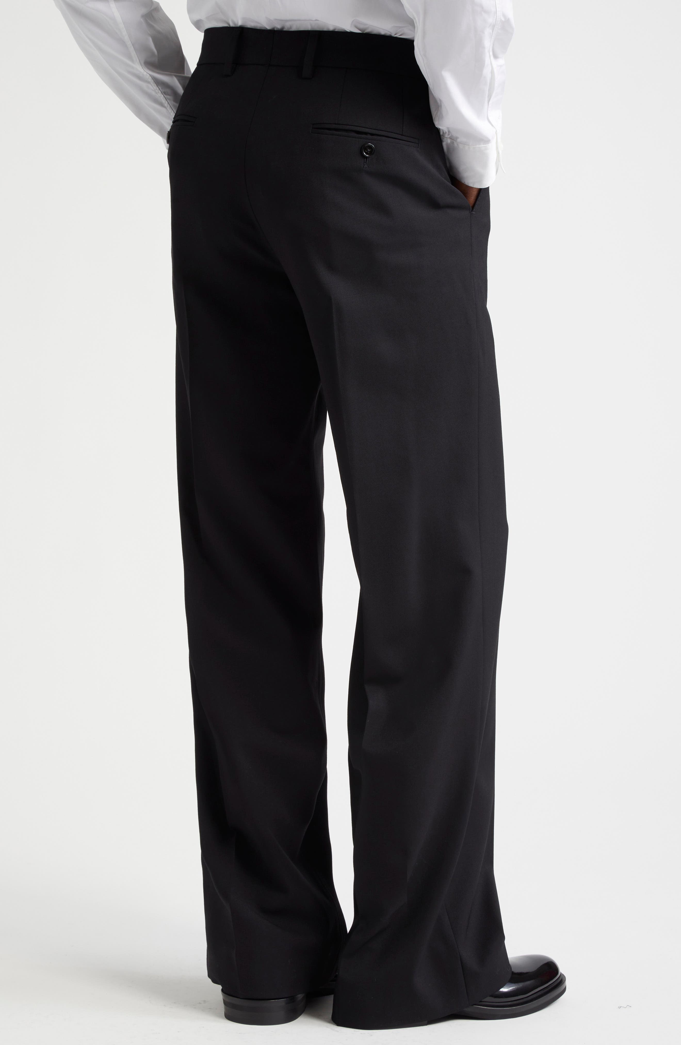 Dolce&Gabbana Pintuck Stretch Virgin Wool Straight Leg Pants in N0000 Nero at Nordstrom - 4