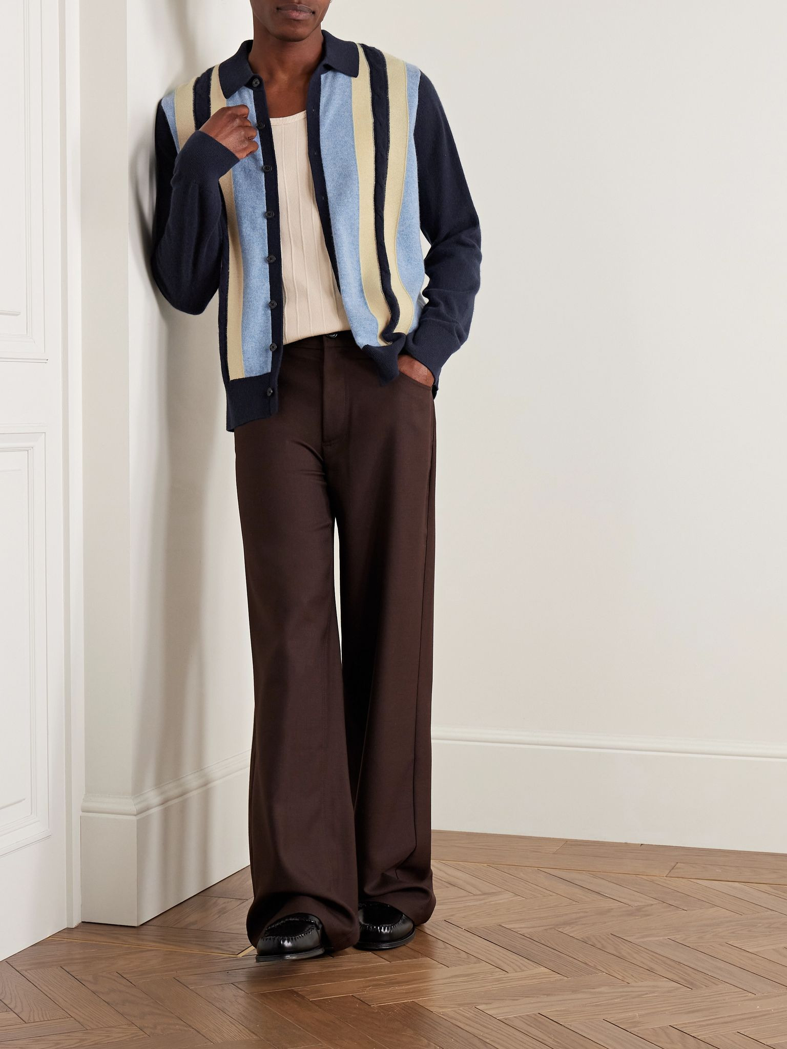 Cable Plaza Striped Cashmere Shirt Blue - 2