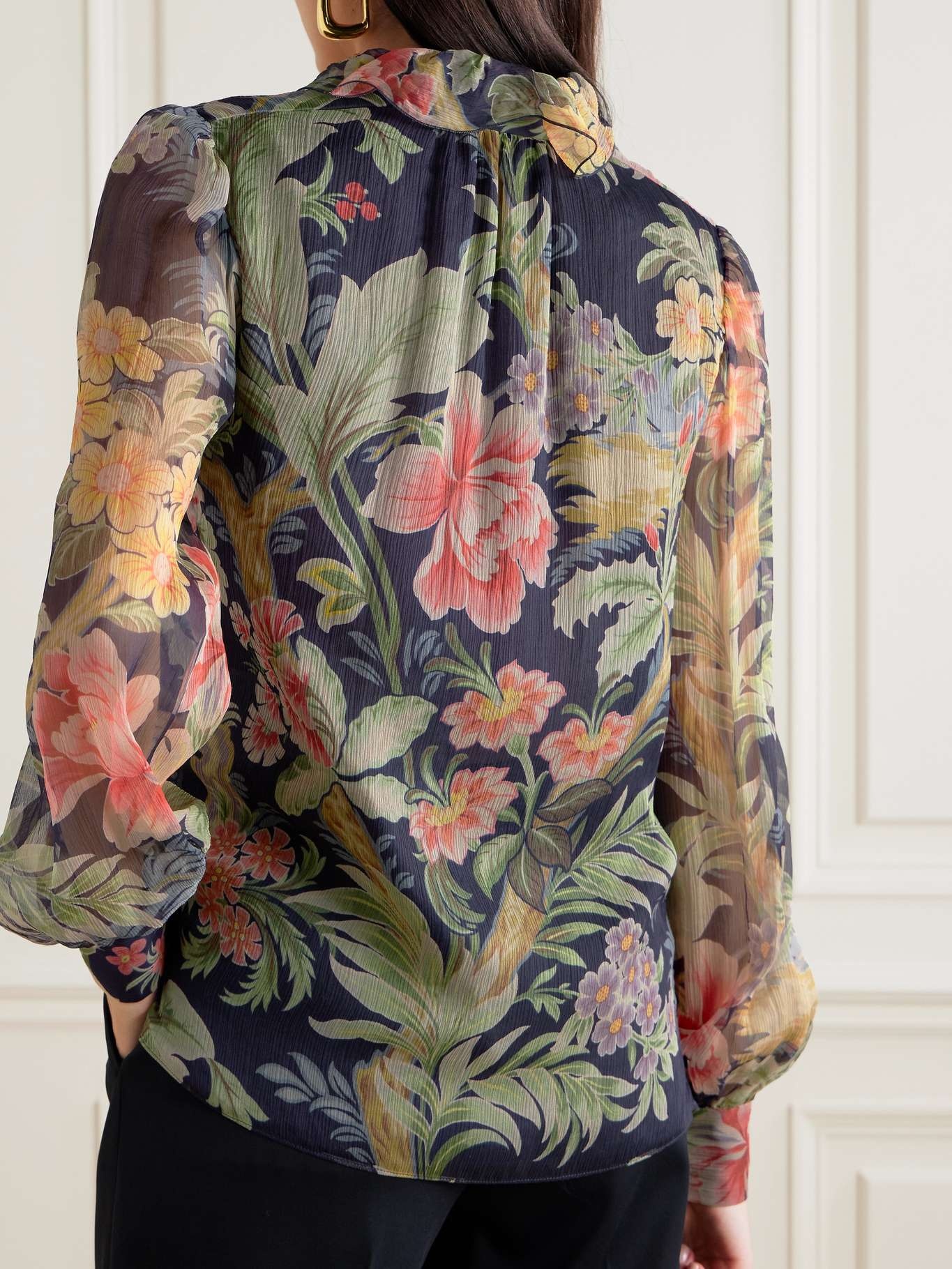 Floral-print silk-crepon blouse - 4