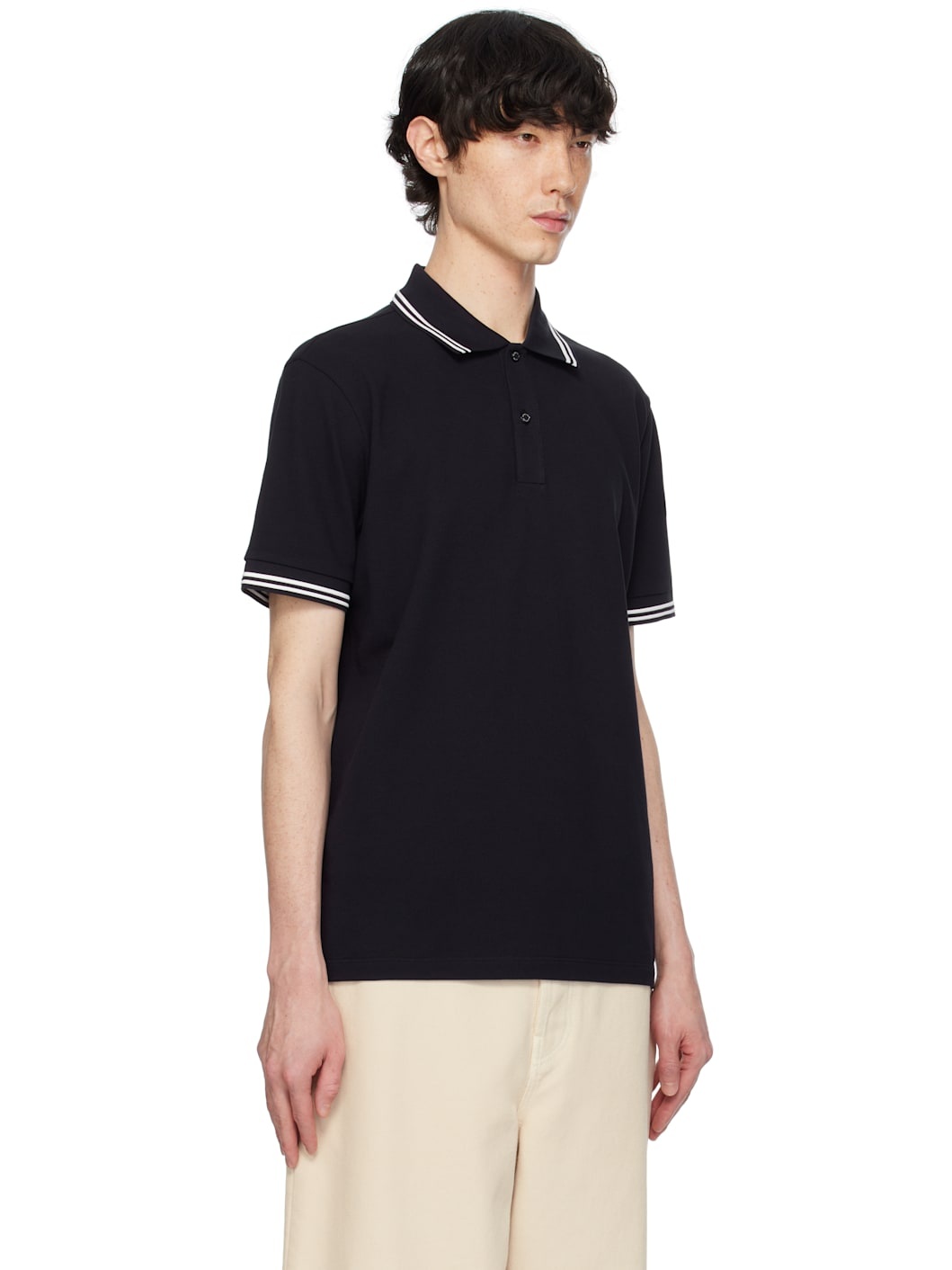 Navy Striped Trim Cotton Piquet Polo - 2