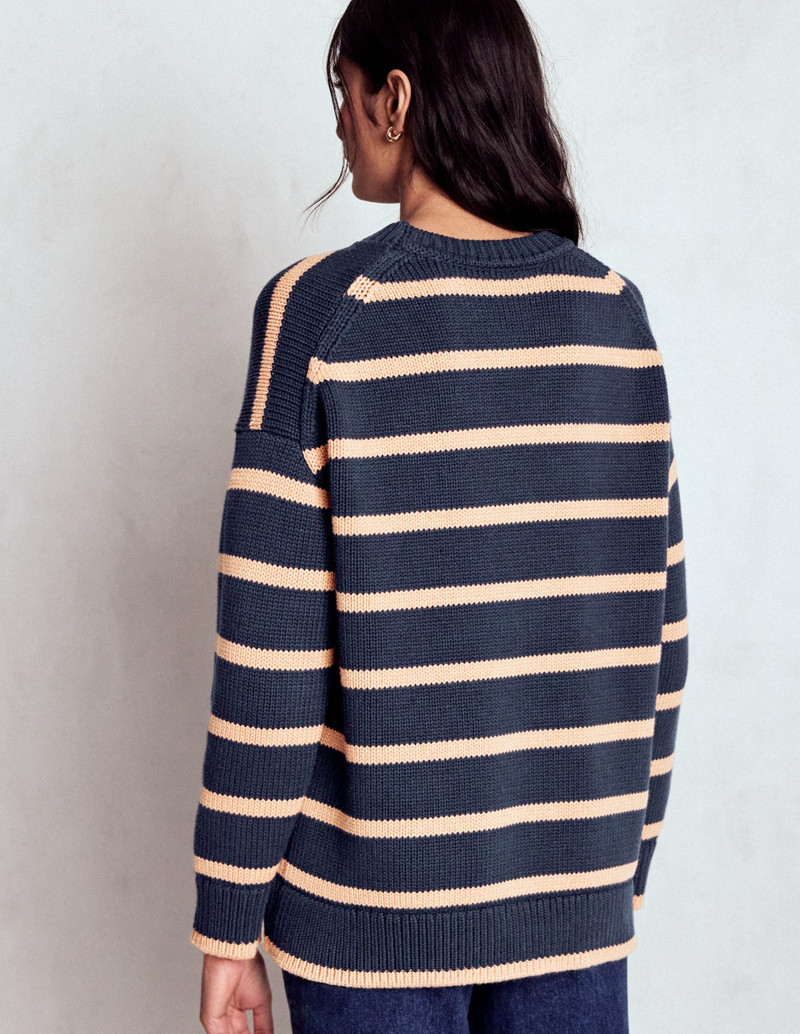 Lucy Oversized Cotton Jumper-Navy/ Camel Melange 4