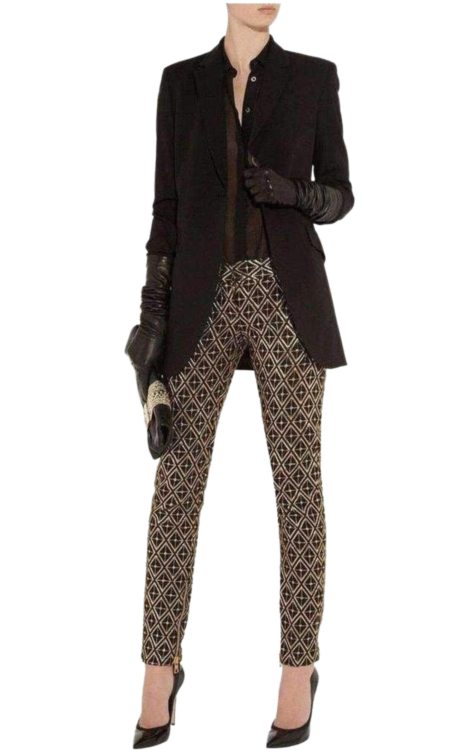 Metallic jacquard skinny pants - 2