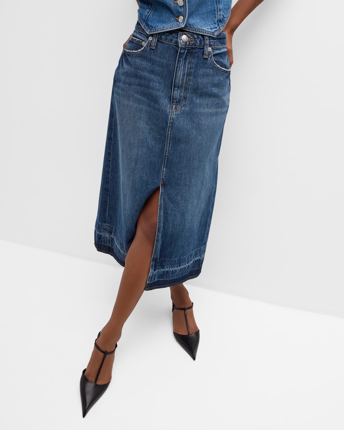 Della Release-Hem Denim Midi Skirt - 7