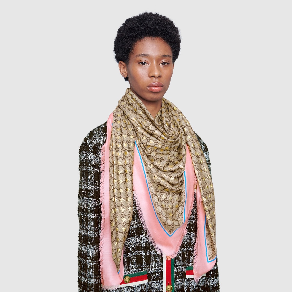 Modal silk shawl with GG bees motif - 3