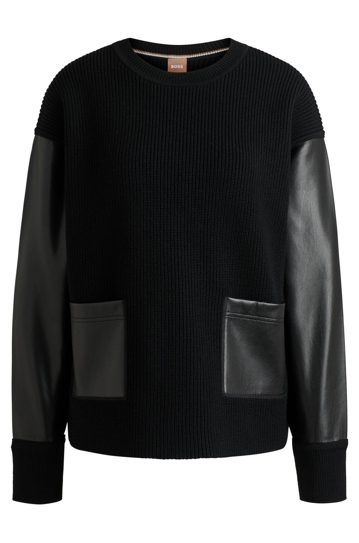 WOOL SWEATER WITH FAUX-LEATHER SLEEVES - 1