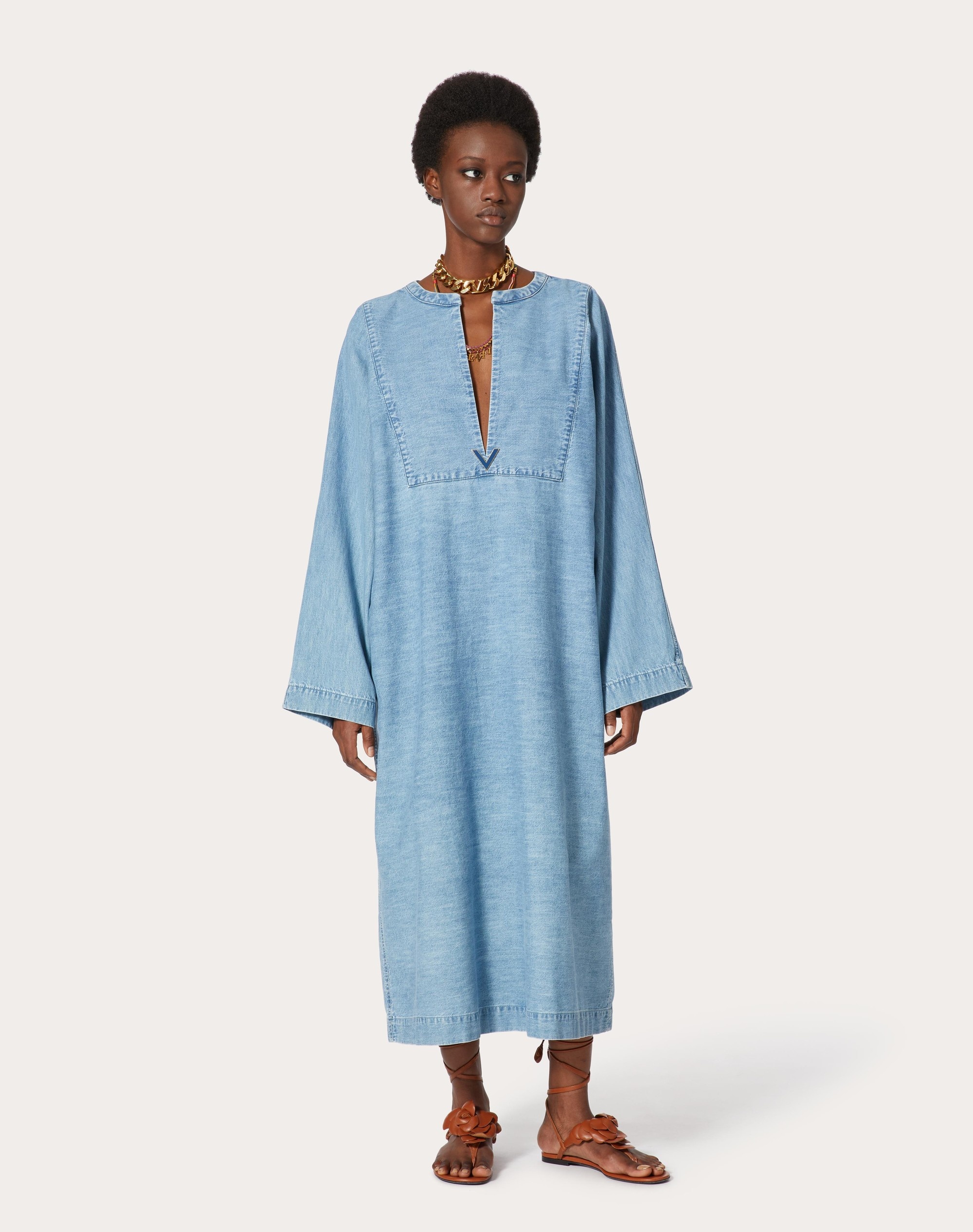 CHAMBRAY DENIM LONG KAFTAN - 3