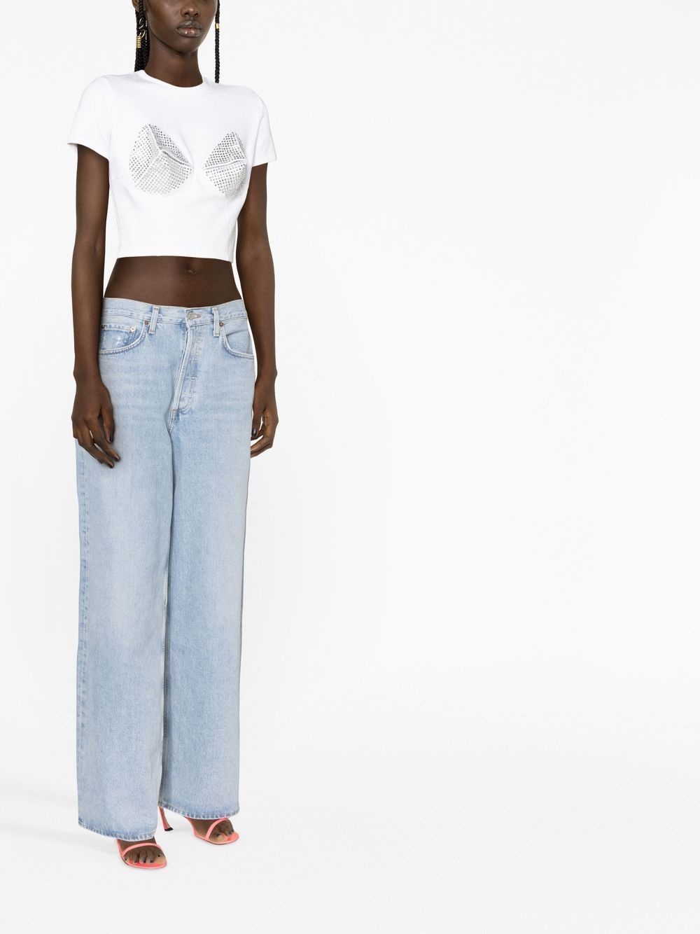 embellished cup-detail cropped T-shirt - 3