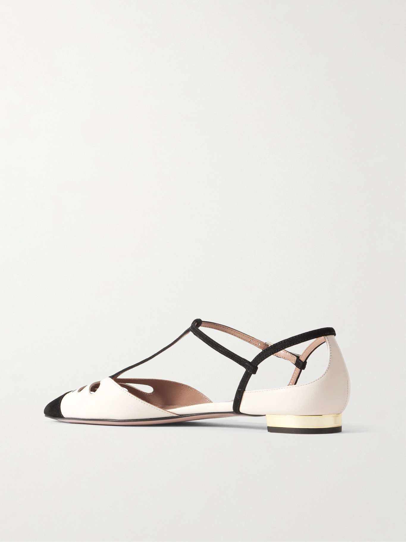 Camille suede-trimmed cutout leather point-toe flats Cream - 3