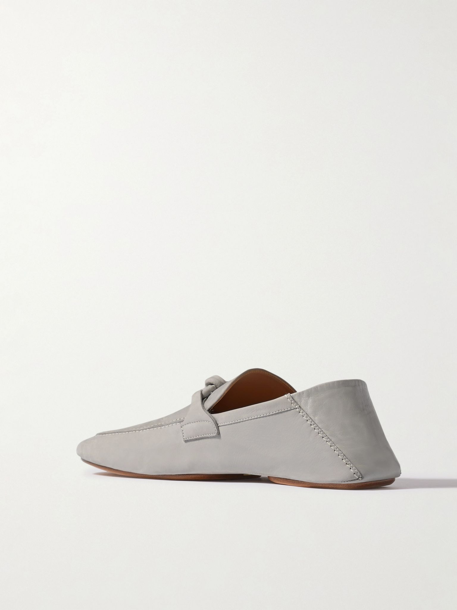 Knot-Detailed Leather-Trimmed Textured-Nubuck Loafers Gray - 4