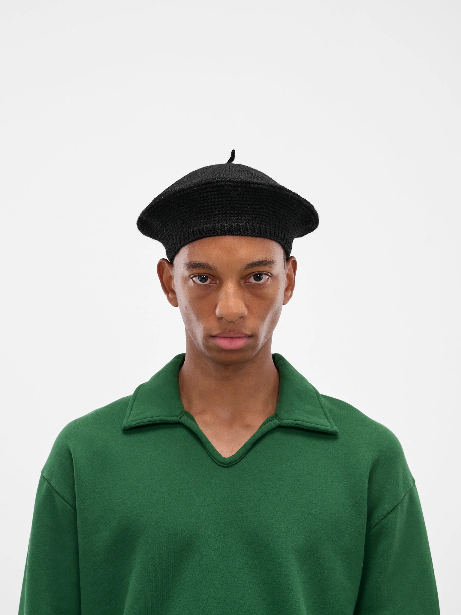 Black Merino Wool Crochet Berete - 1