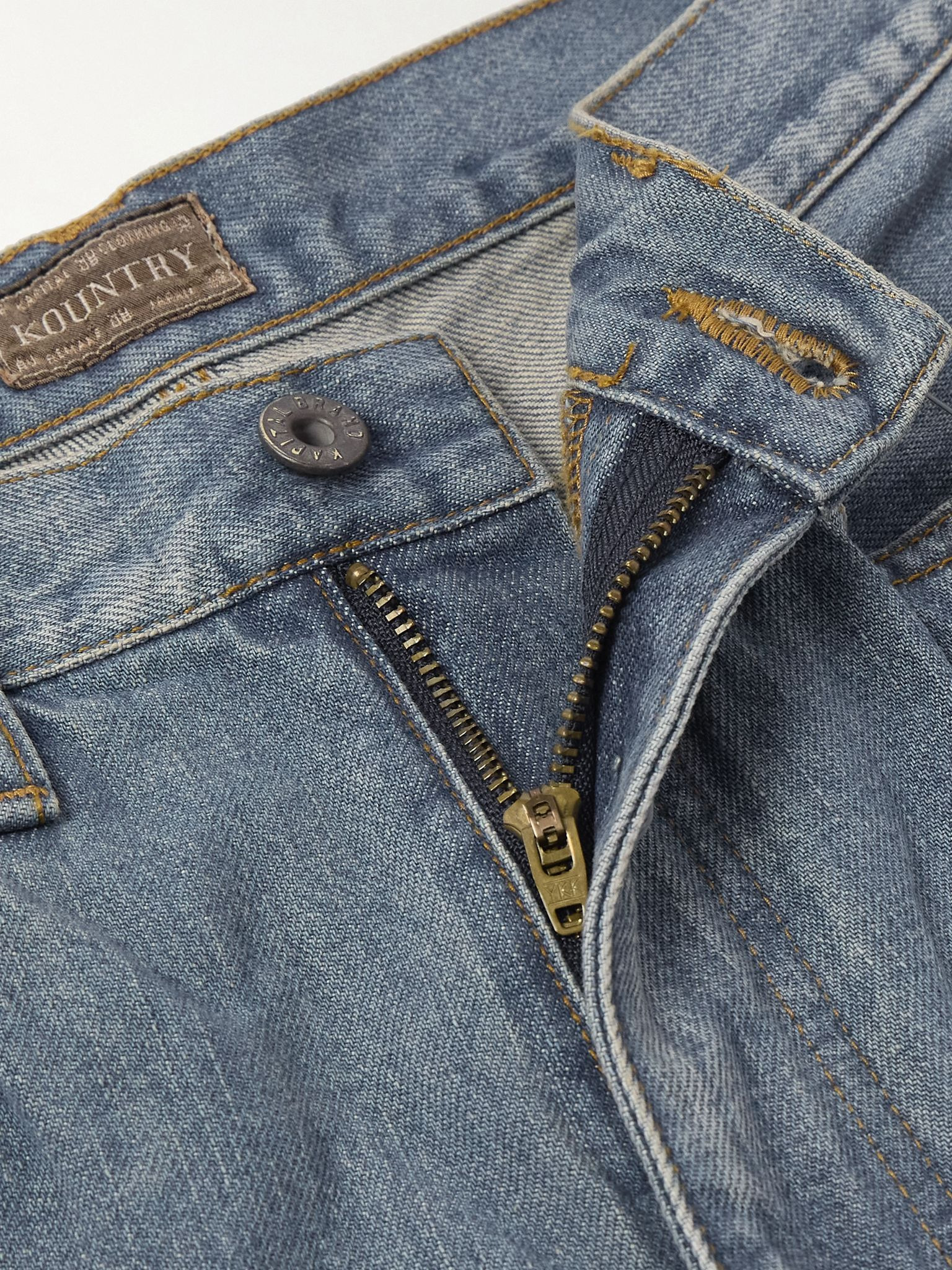 Straight-Leg Leather-Trimmed Embellished Denim Shorts Blue - 5