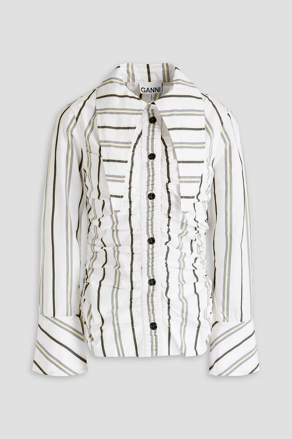 Ruched striped cotton-poplin shirt - 1