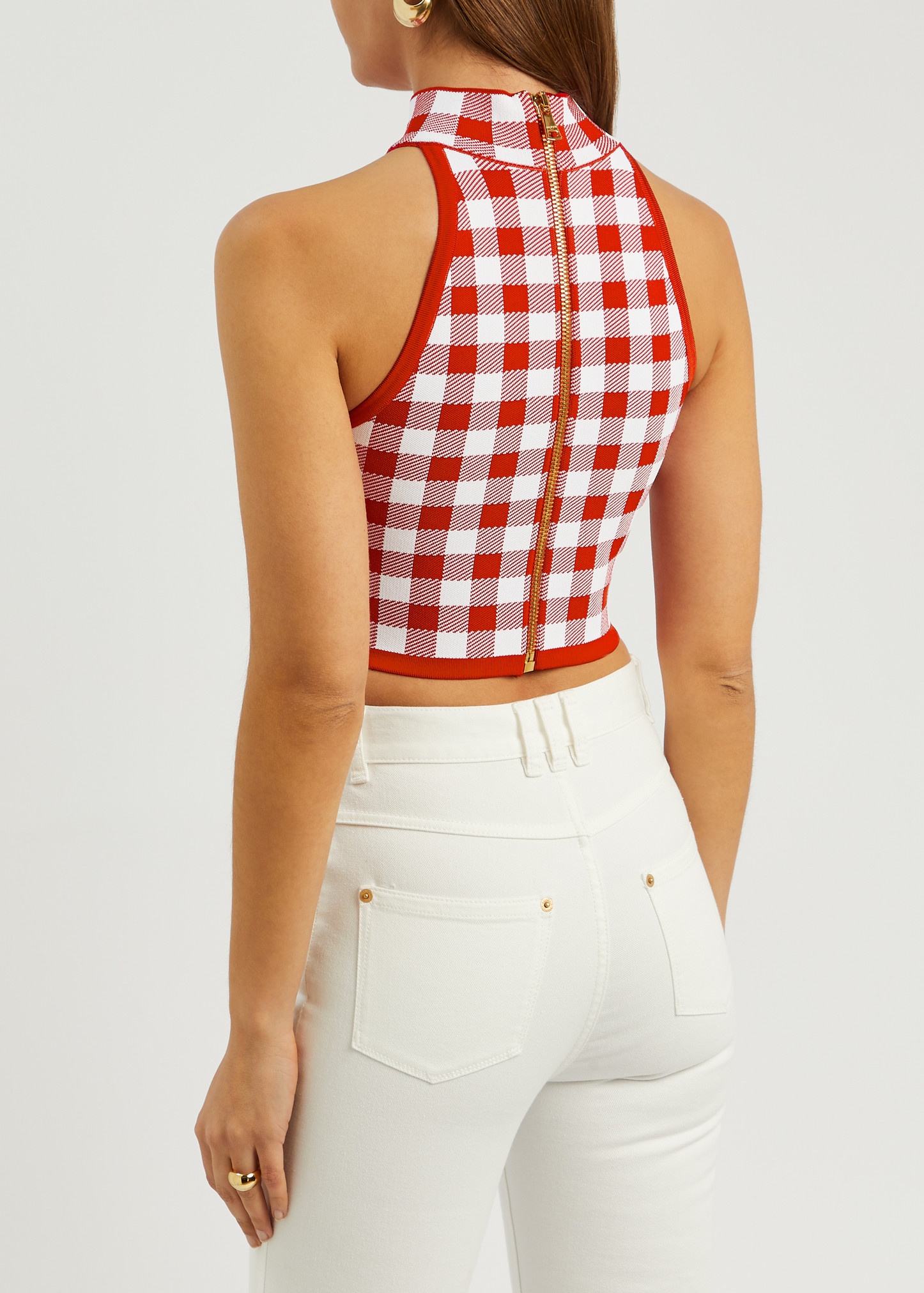 Checked knitted cropped top - 3