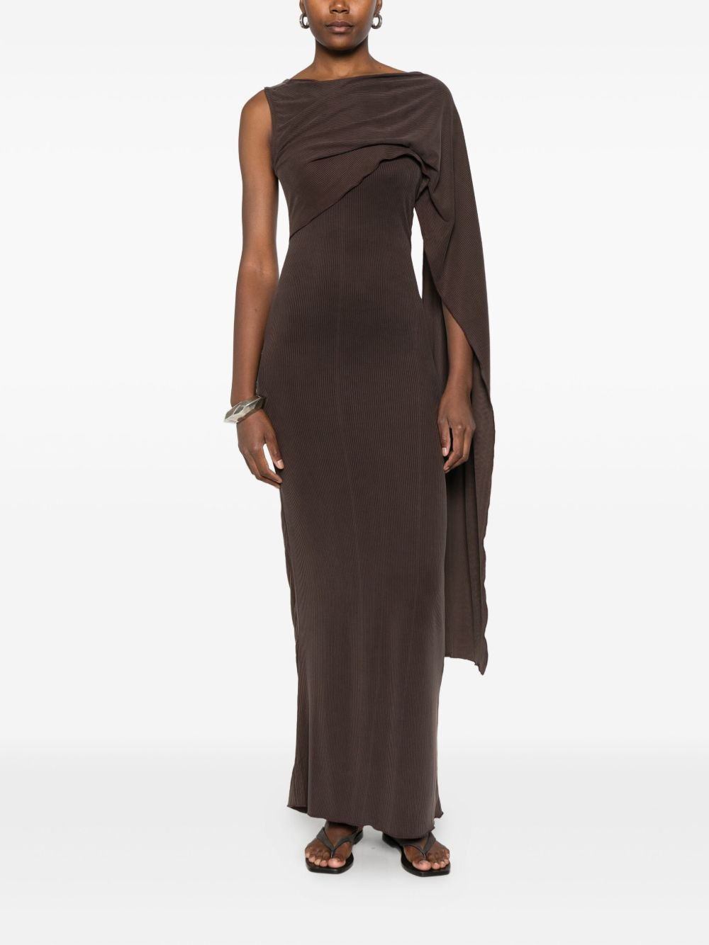 one-shoulder fine-ribbed maxi dress - 2