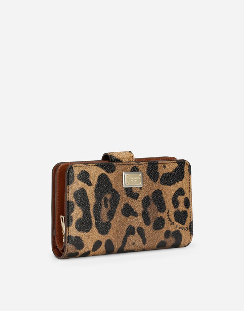 Small continental wallet in leopard-print Crespo with branded plate 2