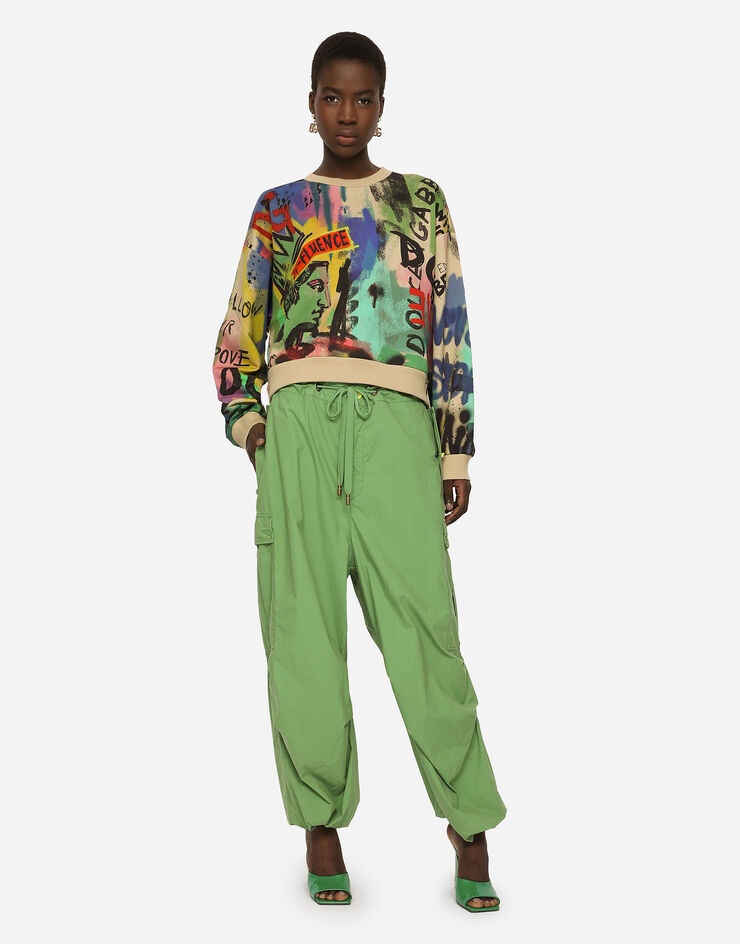 Cropped graffiti-print sweatshirt - 1