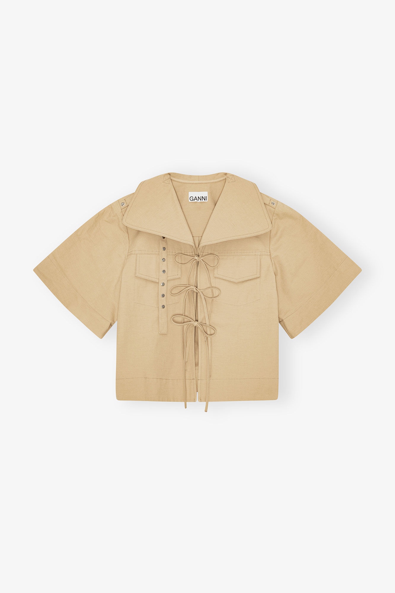 BEIGE STRETCH COTTON BLOUSE - 3