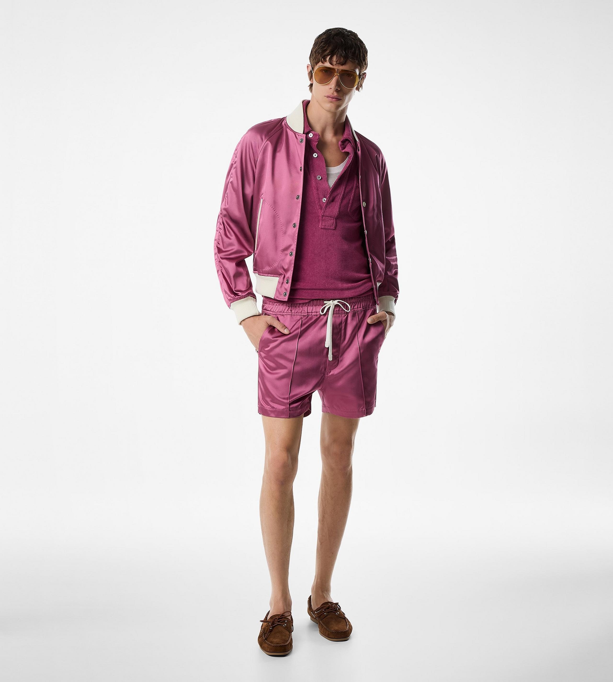 SHINY RAYON SATIN BOMBER WITH CONTRAST PIPING - 2