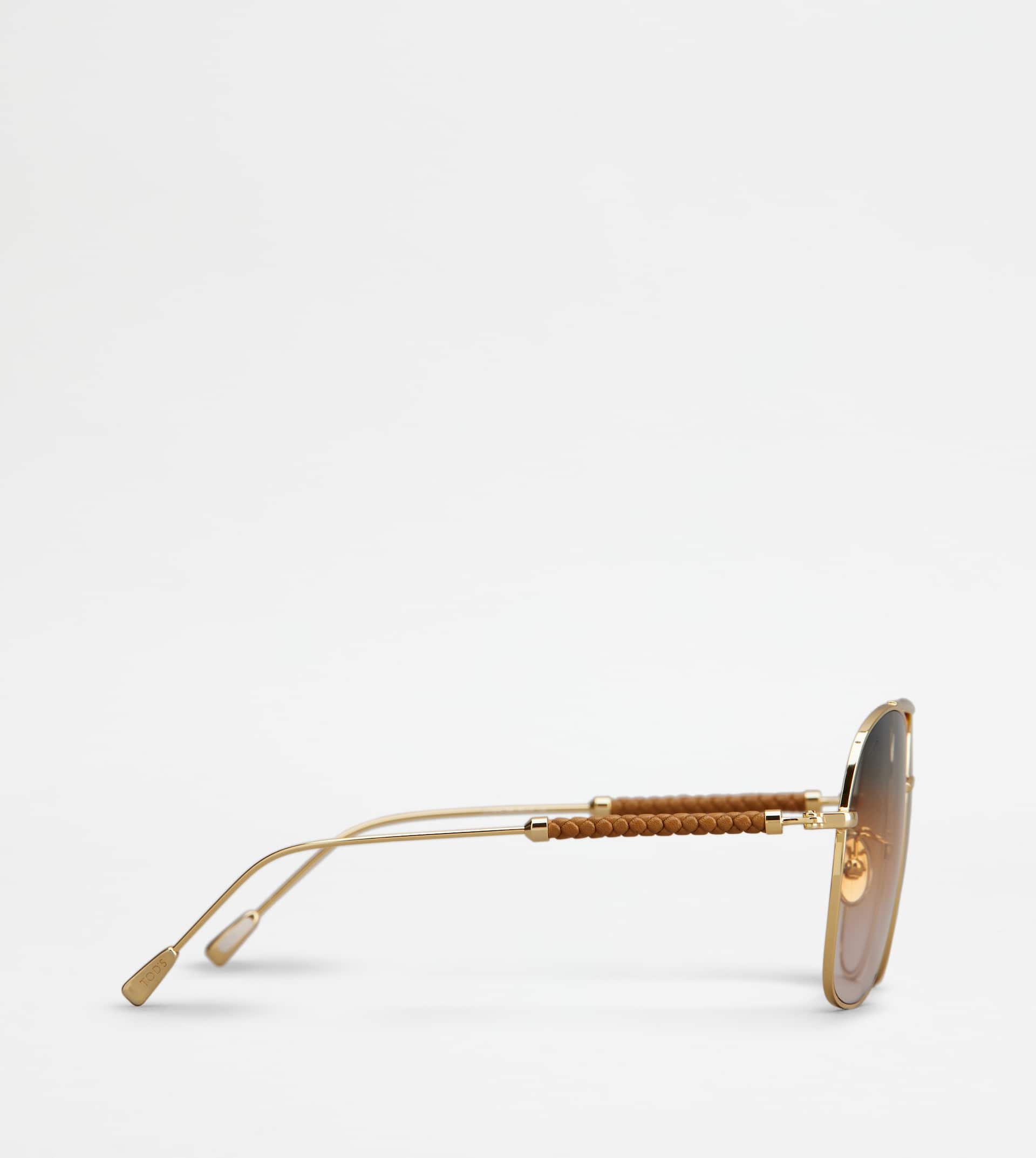 SUNGLASSES WITH TEMPLE IN LEATHER - GOLD - 2