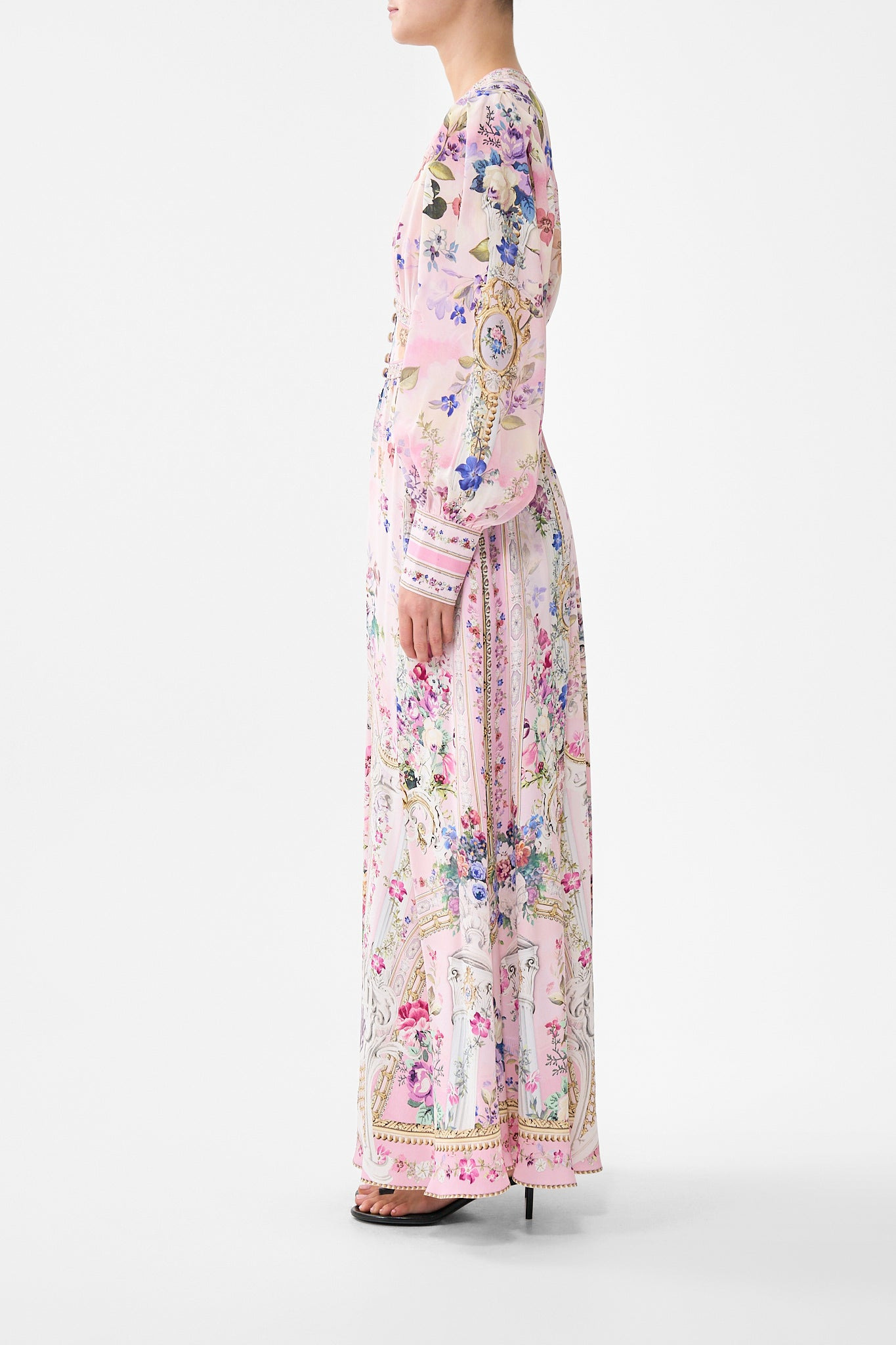 SHAPED WAISTBAND DRESS WITH GATHERED SLEEVES - 3