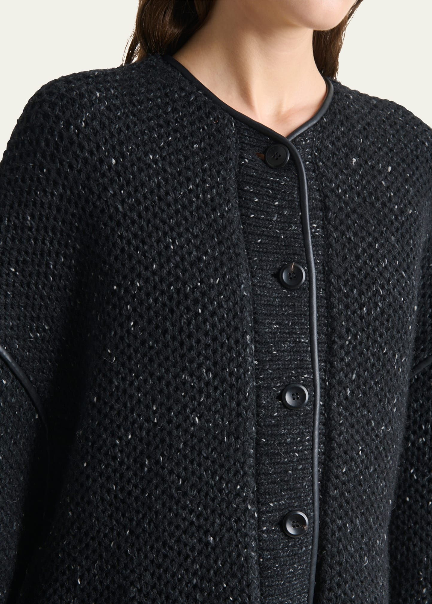 Medrano Leather-Piping Knit Jacket - 5