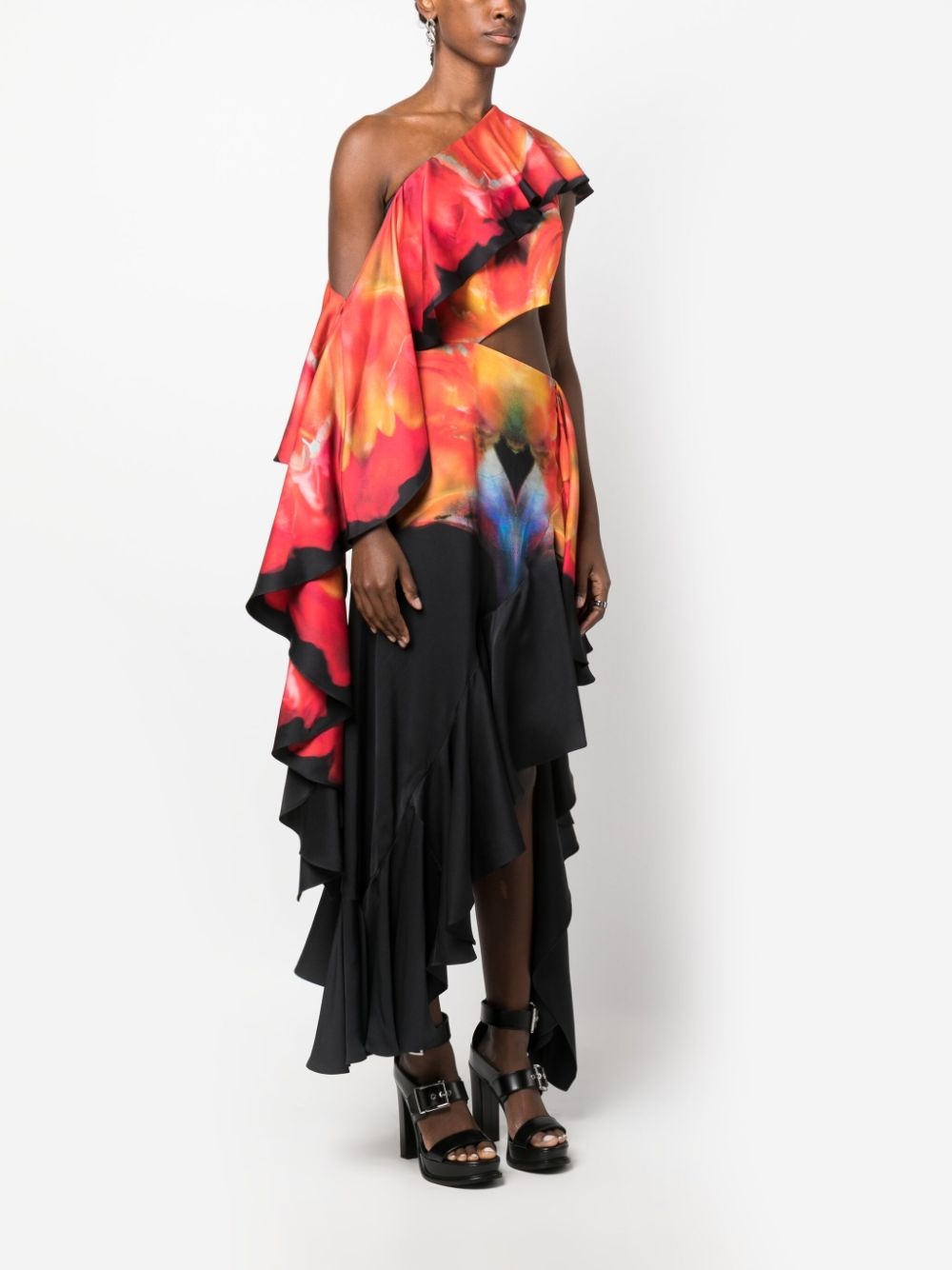 Solarised Orchid-print ruffled dress - 3