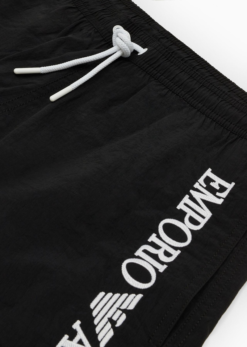 EMPORIO ARMANI Crinkle swim shorts with logo embroidery on the side outlook