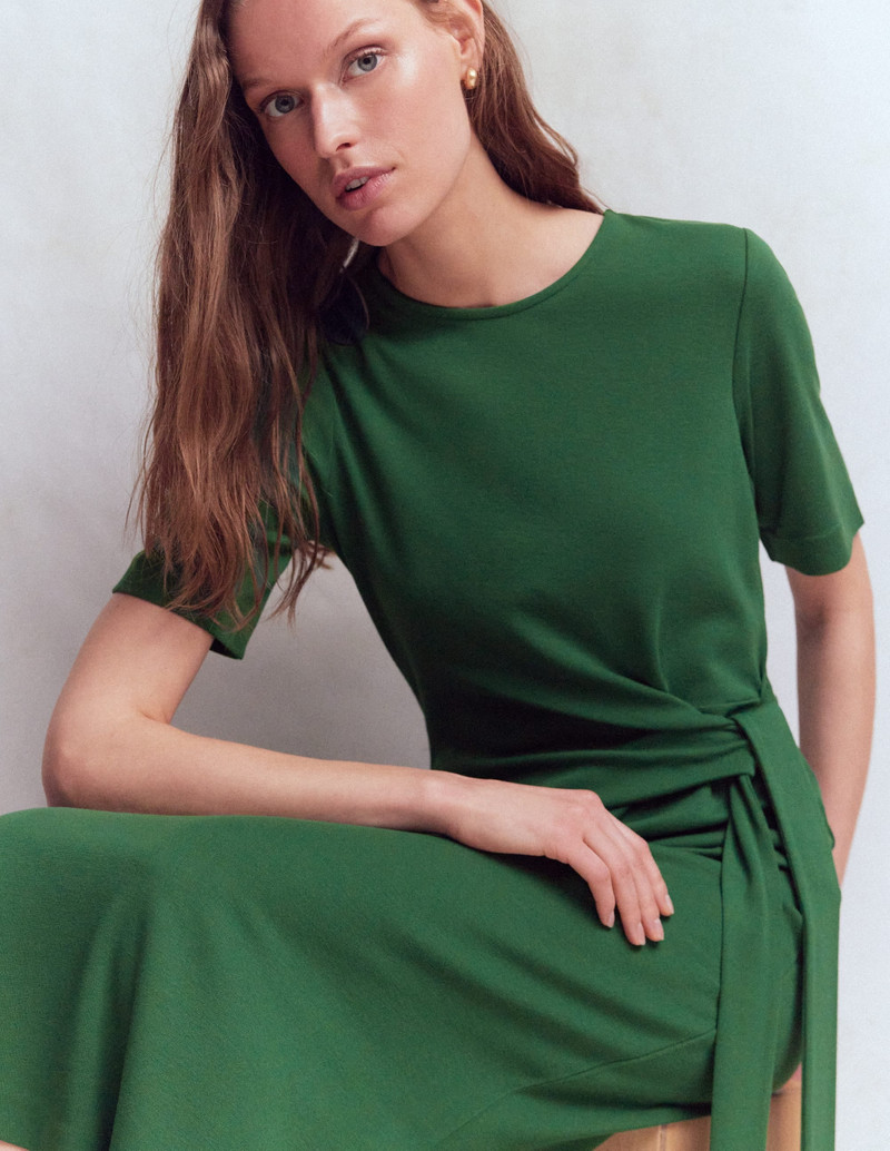 Zinnia Tie Ponte Midi Dress-Dark Green 5