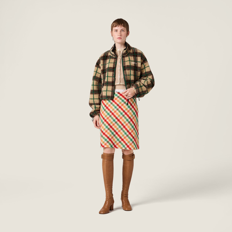 Miu Miu Checked teddy jacket with zipper outlook