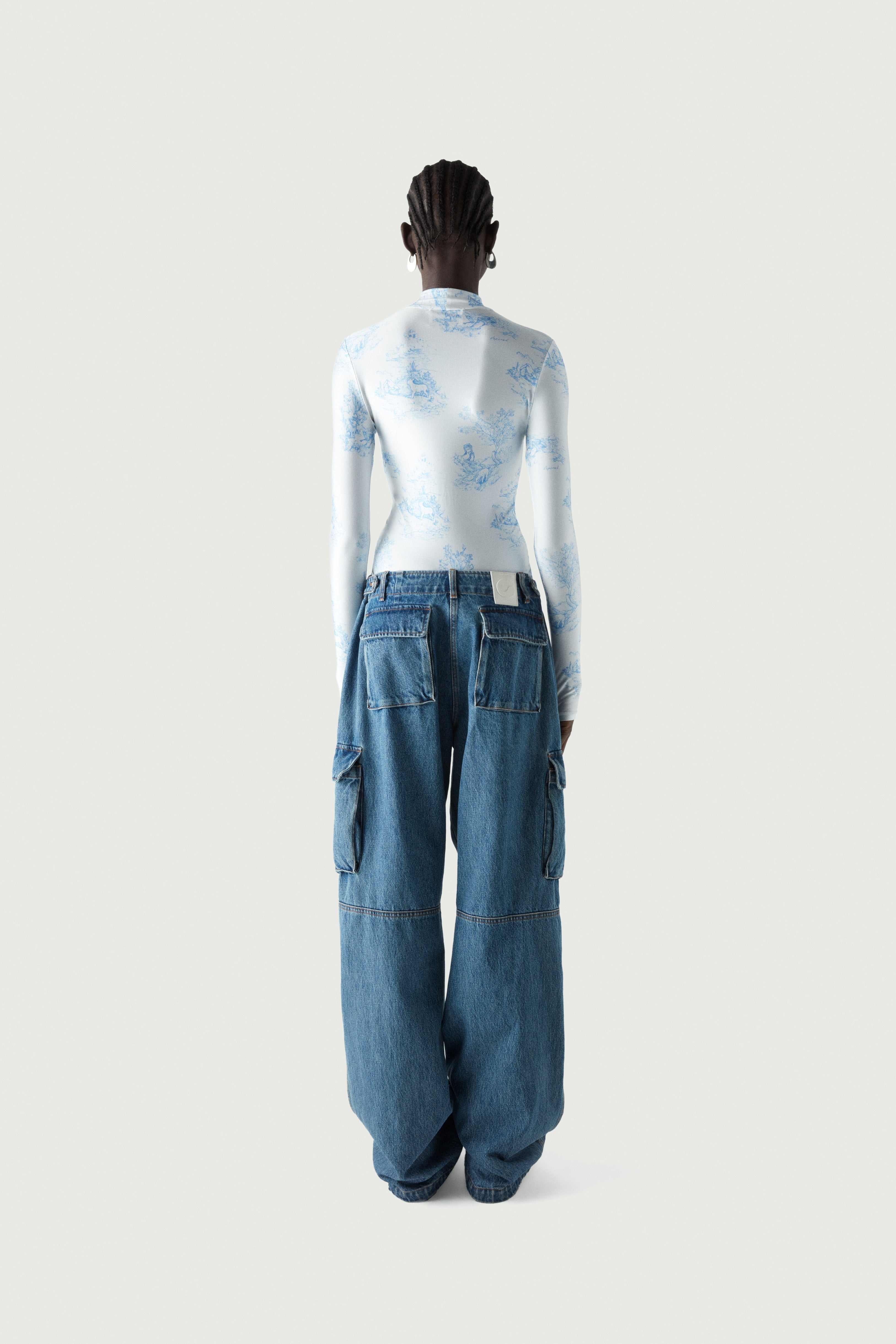 Denim Wide Leg Cargo Pants - 4