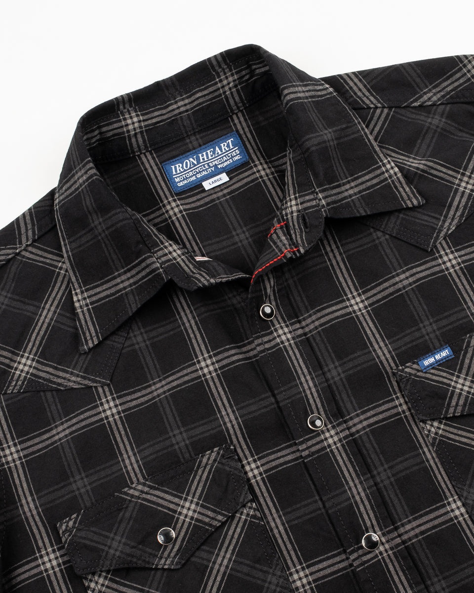 5OZ SELVEDGE SHORT SLEEVED MADRAS CHECK WESTERN SHIRT - BLACK - 7