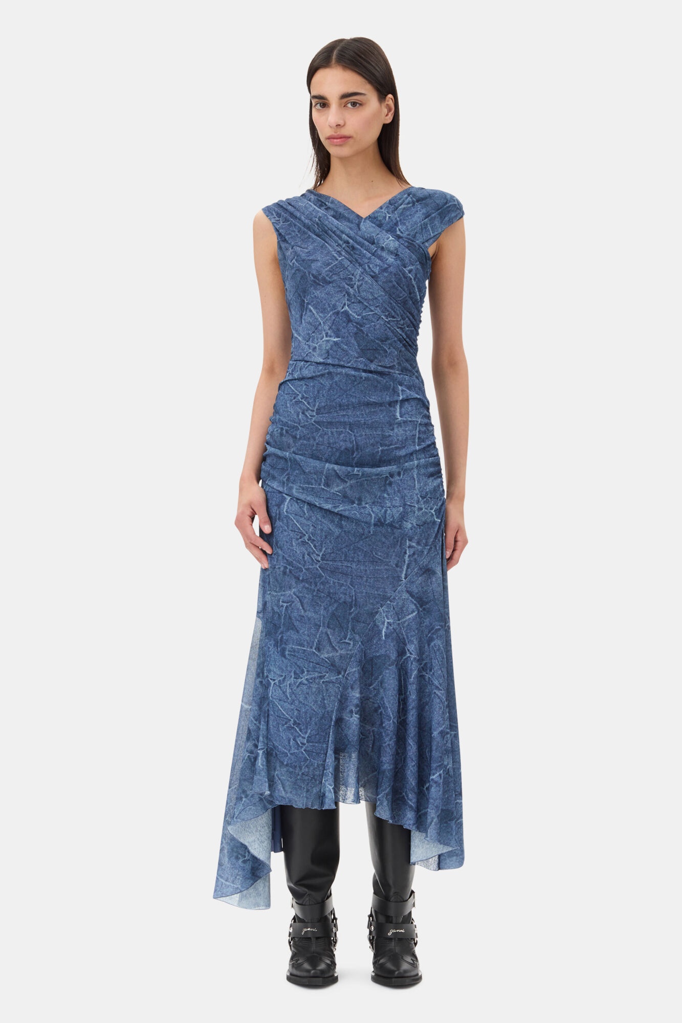 BLUE MESH RUCHED DRESS - 2