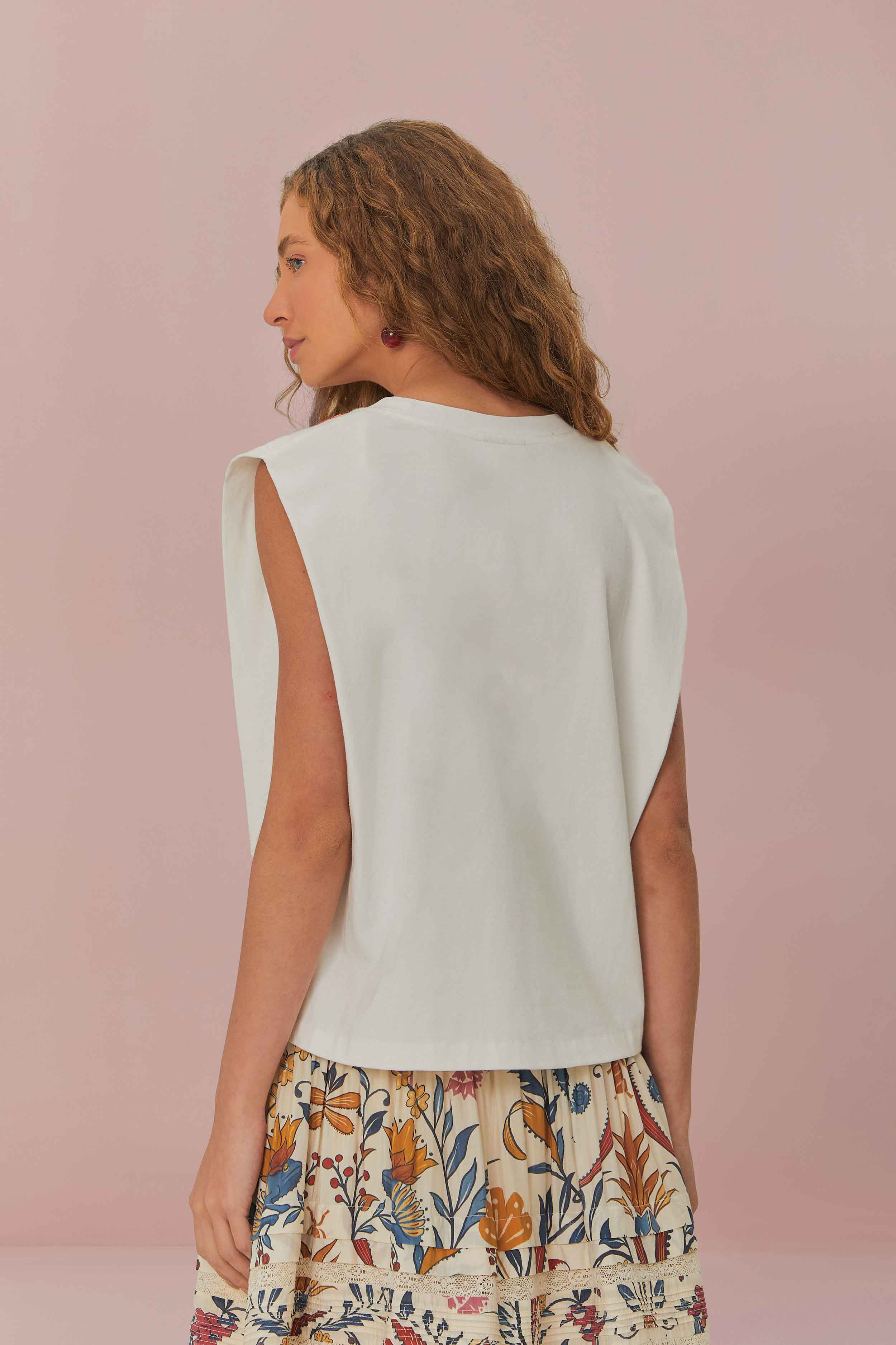 White Beaded Flowers T-Shirt - 4