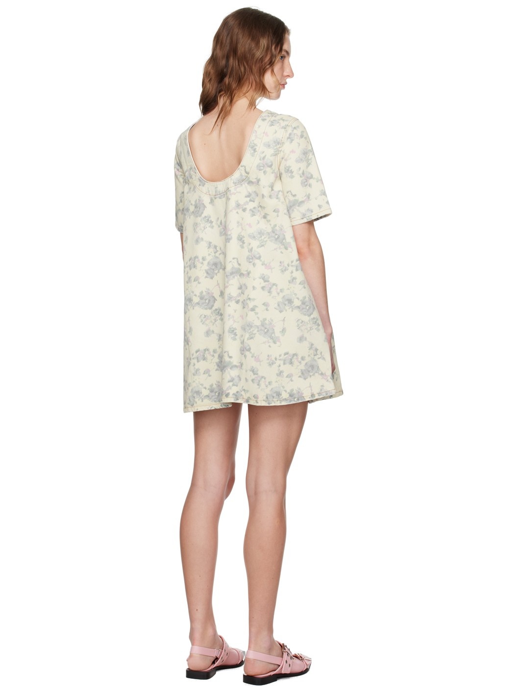 Off-White Floral Denim Minidress - 3